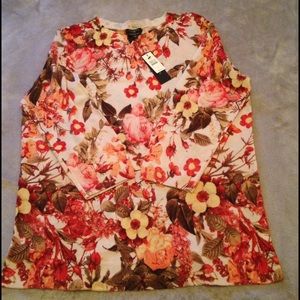 Talbot® 3/4 sleeve floral pure merino wool top