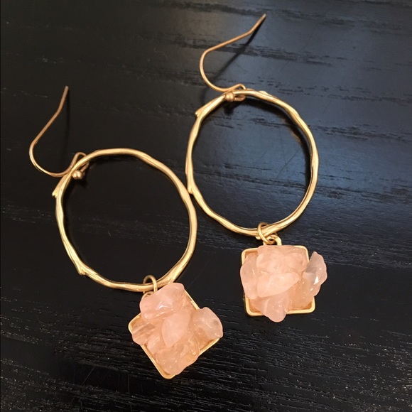 Gold hoops with rose quartz clusters *brand new*