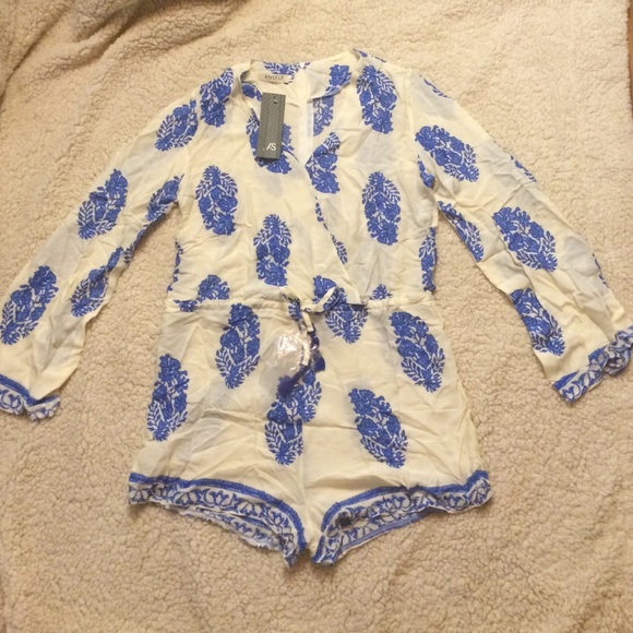 White and blue feathered romper
