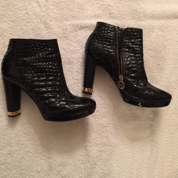 Tory Burch black patent leather bootie 8