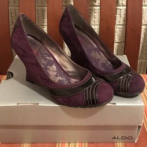 Deep purple wedges with suede texture