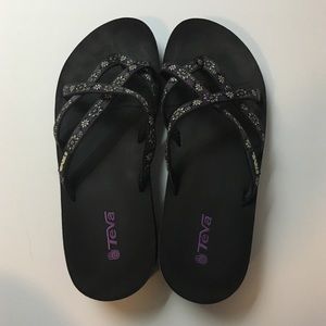 Purple & White Flower Teva Flip Flops