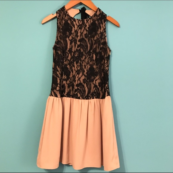 Nude and black lace party dress