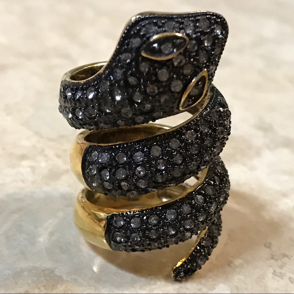 BCBG Crystal Snake Ring Gold Gunmetal size 8