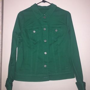 Green denim jacket