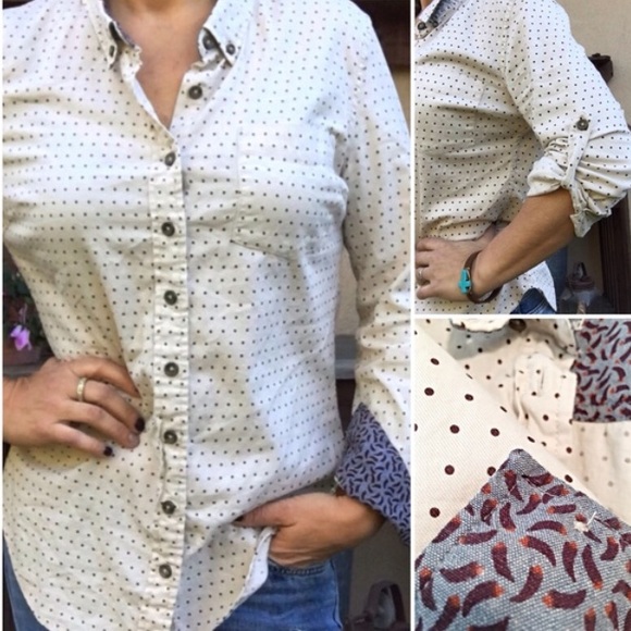 POLKADOT Button Down Contrast Trim, Roll-Up Sleeve