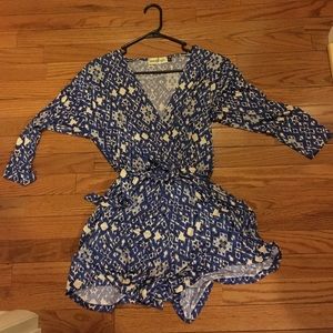 Veronicam Blue and White Silk Romper