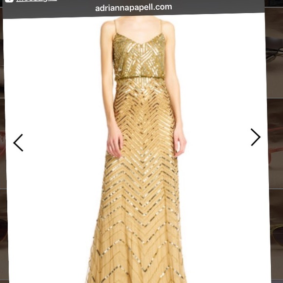 Gold chevron beaded blouson gown Size 6