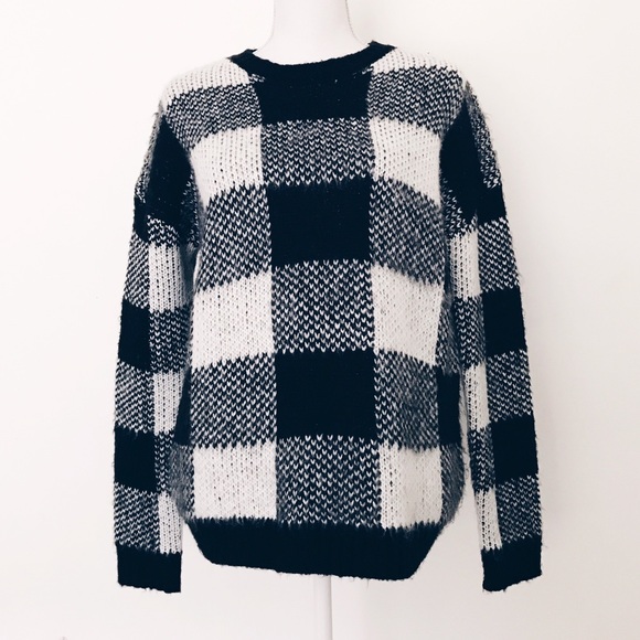 black and white plaid sweater