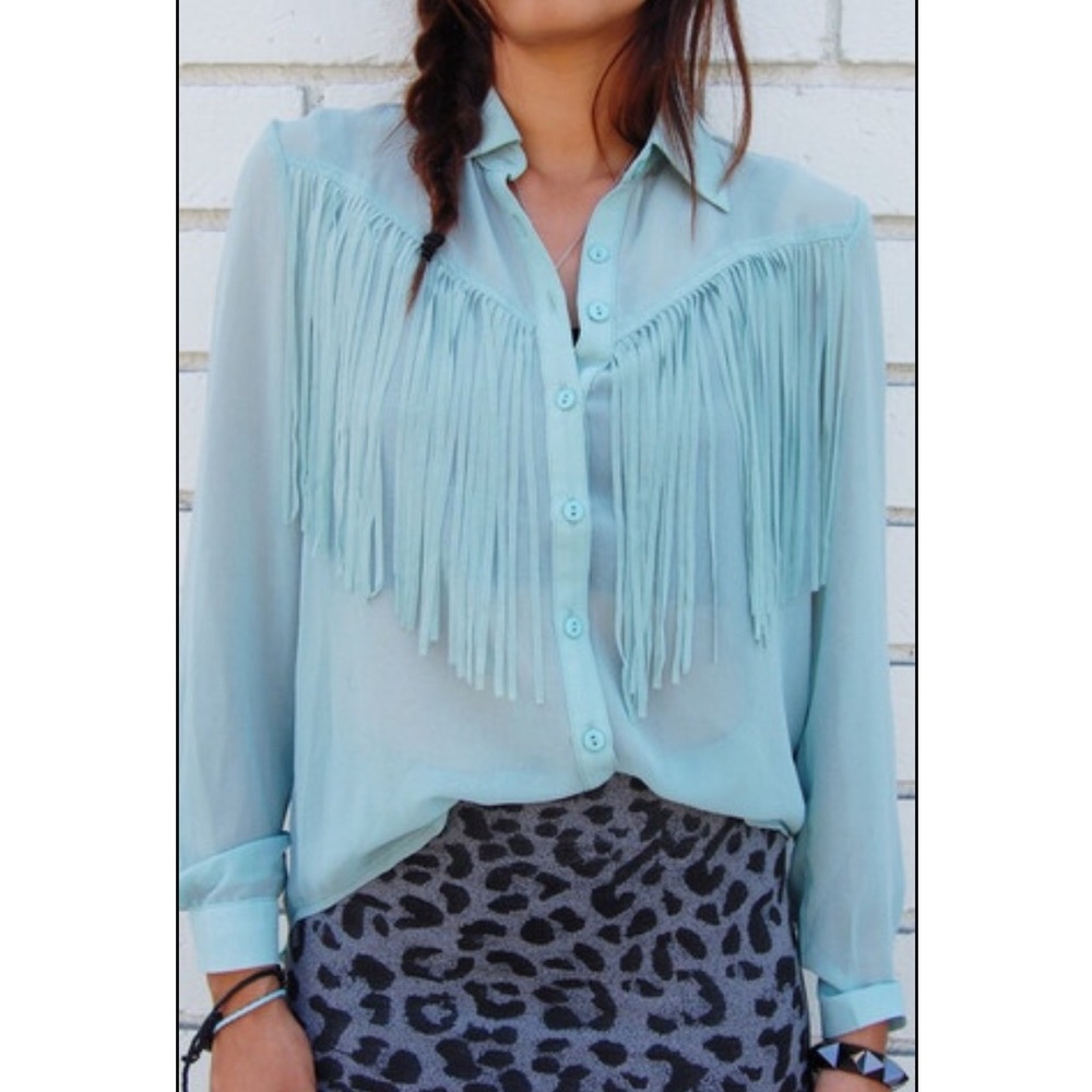 LF Mags & Pye Mint Open Back Blouse with Fringe