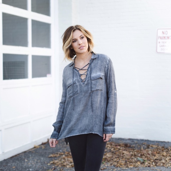 Charcoal lace up top - Picture 1 of 1