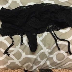 Black see-through lacy thongs