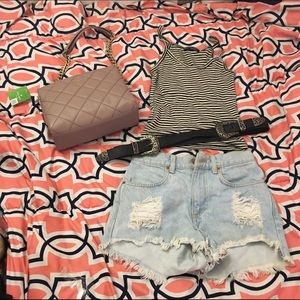 🌈HP🎉Brandy Melvile Distressed Light Wash Shorts