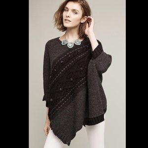 Anthropologie black gray Cabled Sweater Poncho