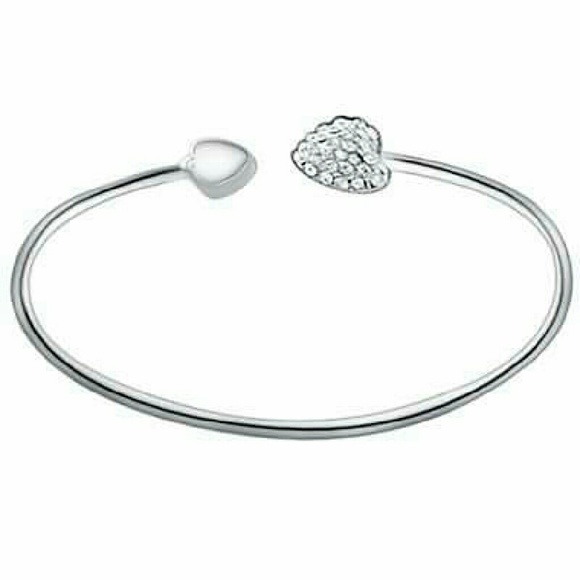 Silver Crystal Heart Bangle Bracelet - BUNDLE