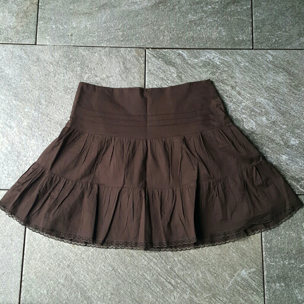 A. Byer Brown Flared Skirt with Lace Hem