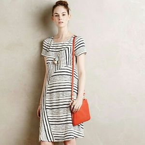 Anthropologie cream and dark blue shift dress