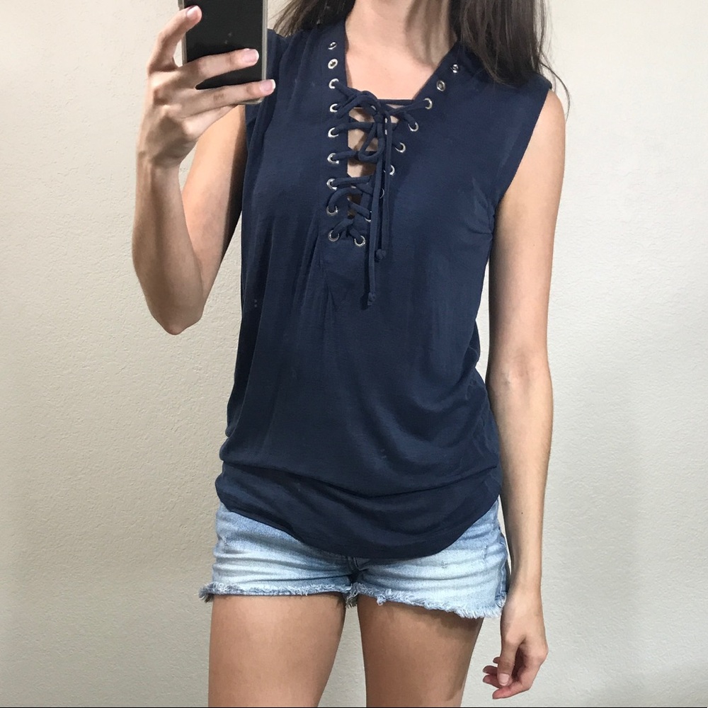 Dusty Pink Adjustable Lace-Up Tank - Picture 4 of 5