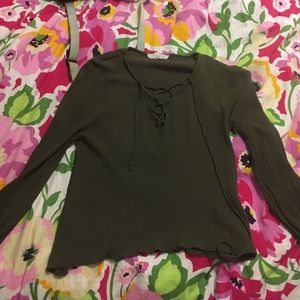 Long Sleeve Lace-Up Blouse