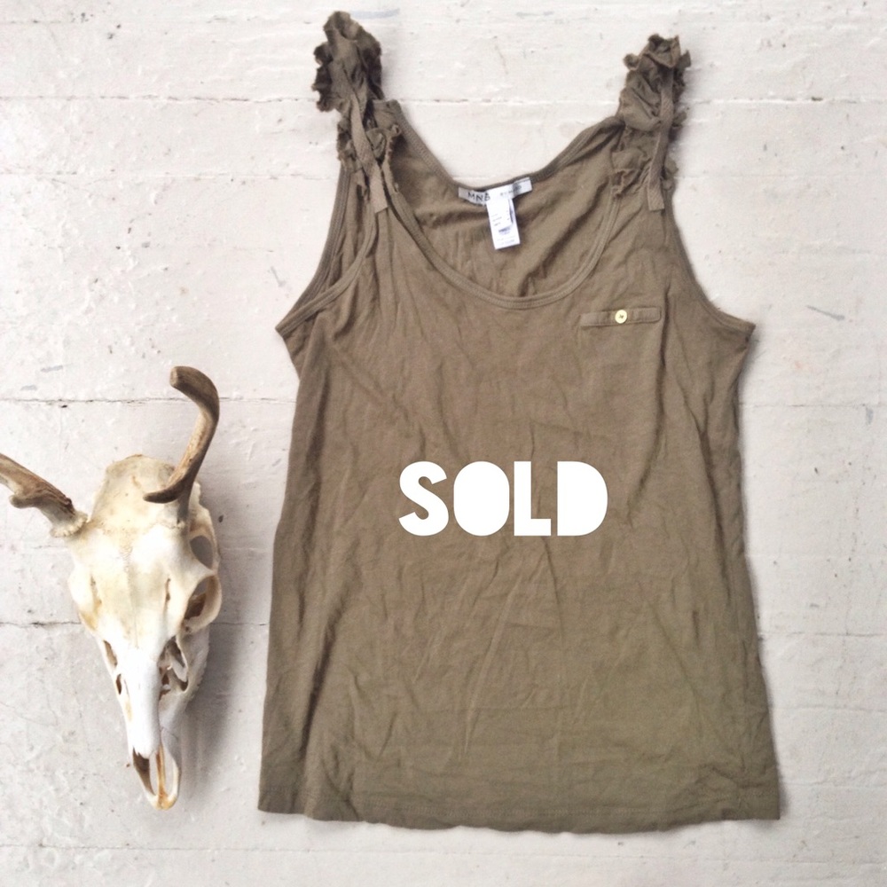 Army Green Tank with Ruffle Sleeves