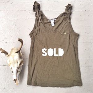 Army Green Tank with Ruffle Sleeves