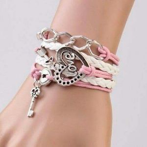 2/$10 Pink and White Key and Lock Bracelet