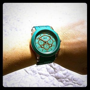 BKE teal and rose gold watch