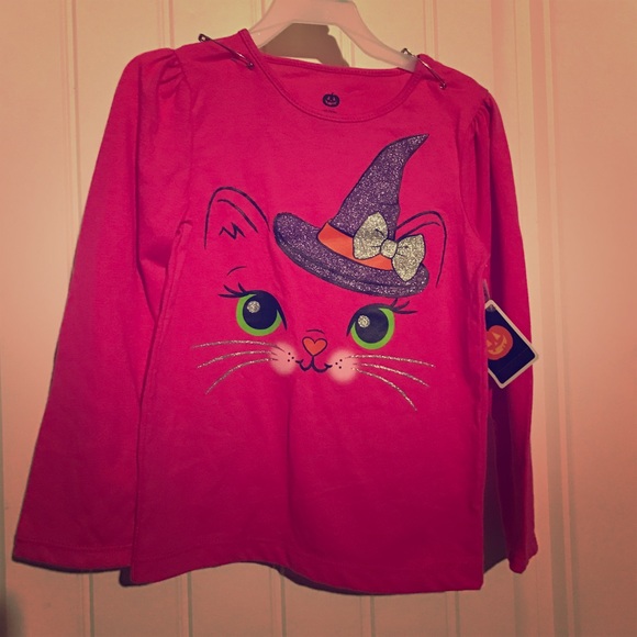 Pink Halloween witch cat long sleeve shirt 5T NWT