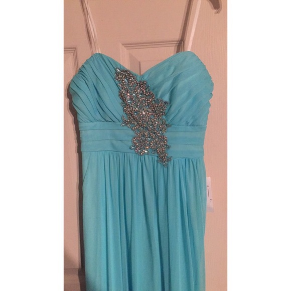 Jodi Kristopher Strapless Turquoise Prom Dress