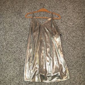 Gold sparkly mini dress. Spaghetti strap,