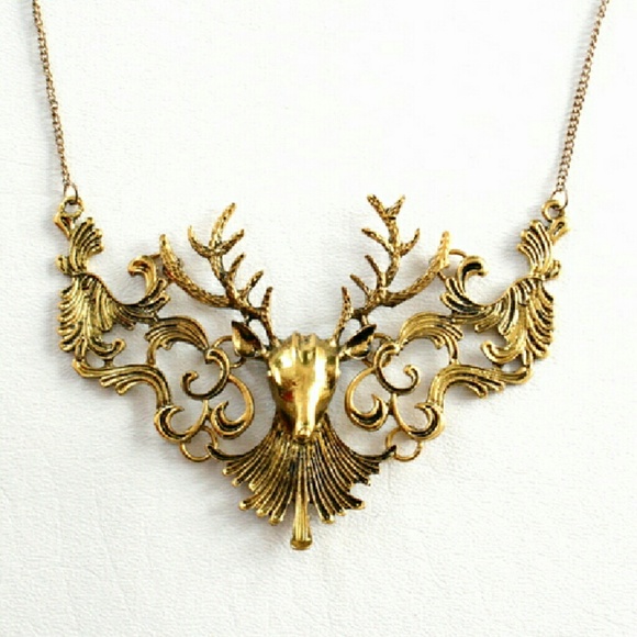 Gold Deer Head Statement Necklace