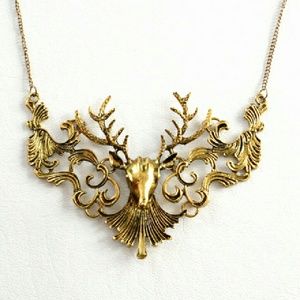 Gold Deer Head Statement Necklace
