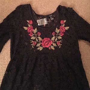 Lace See-Through Dress with Floral Design