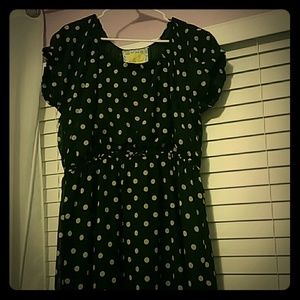 Olive green and yellow polka dotted dress