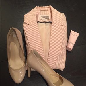 Super cute fitted pink and white striped blazer XS