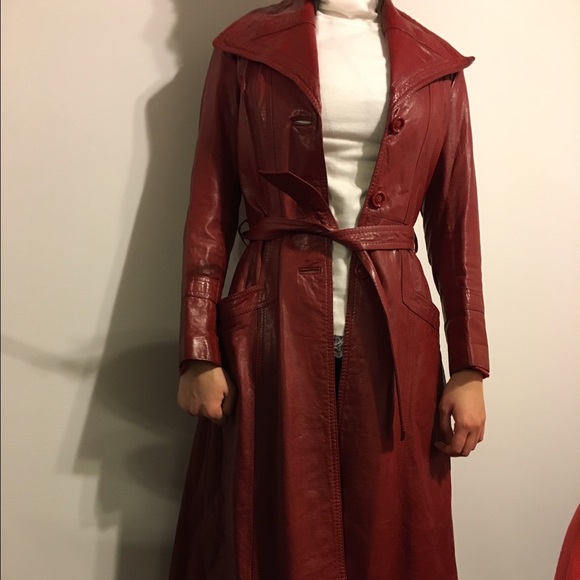 Vintage red-brown leather trench coat
