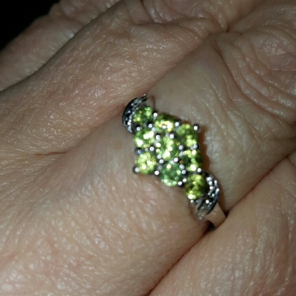 Demantoid garnet platinum over sterling ring sz 10