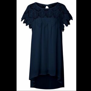Asymmetrical eyelash lace plus size navy dress