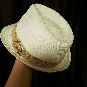 Bebe Fedora White and Gold hat