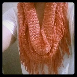 Orange fringe infinity scarf