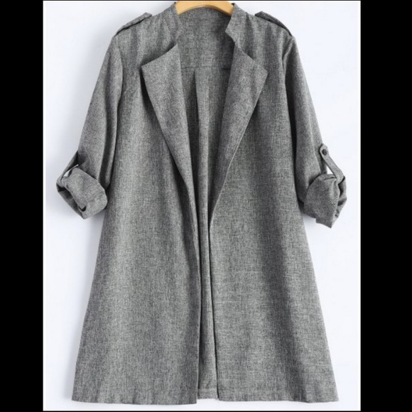 Rolled Cuff Sleeve Gray Plus Size Light Blazer