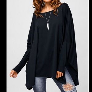 Plus size oversized black slouchy pullover top