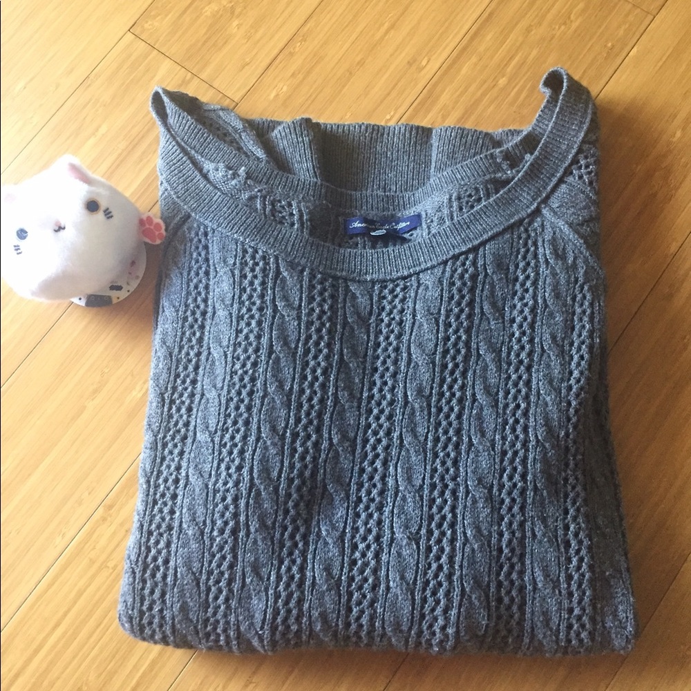 American eagle sweater gray fisherman knit