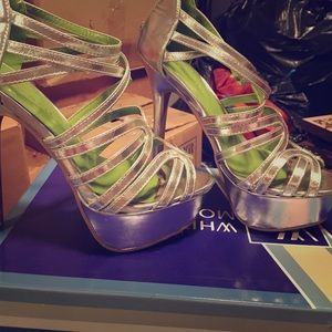 Strapped silver high heels