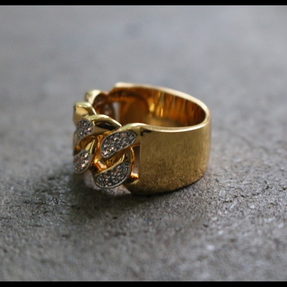 18k Gold And Rhodium Iced Out Cuban Link Ring - Picture 3 of 3