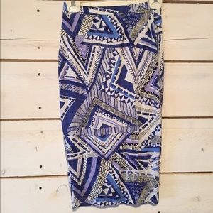 Blue design pattern pencil skirt