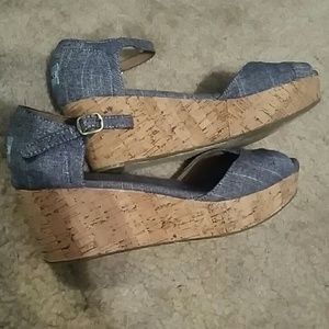 Tom's denim cork sandal wedges