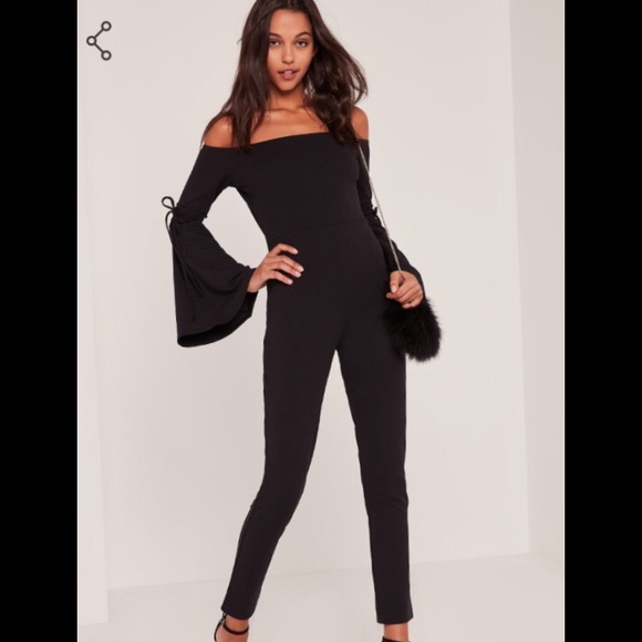 Misguided Tie Sleeve Off The Shoulder Jumpsuit
