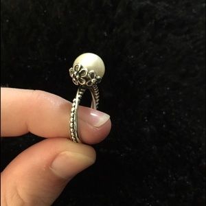 Retired Pandora silver and freshwater pearl ring