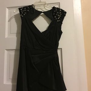 Little black dress with jeweled shoulder detail